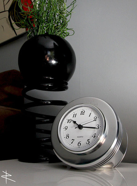 J-Cobs WWII Boeing Stearman Warbird Radial Engine Piston Mirror Polished Desk Clock