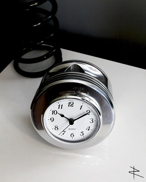 J-Cobs WWII Boeing Stearman Warbird Radial Engine Piston Mirror Polished Desk Clock