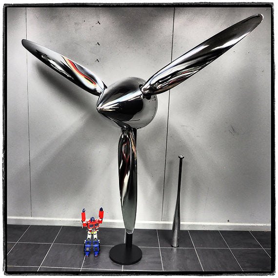 74" SILVER DRAGON 3-Bladed Mirror Polished Chrome Metal Aviation Art Industrial Airplane Propeller