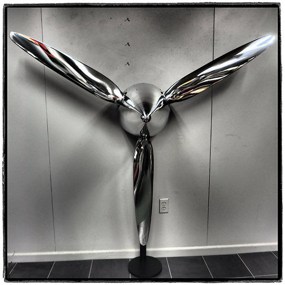 74" SILVER DRAGON 3-Bladed Mirror Polished Chrome Metal Aviation Art Industrial Airplane Propeller