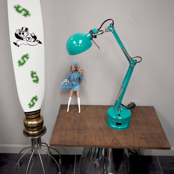 J-Cobs Radial Airplane Engine WWII MID CENTURY TURQUOISE Flying Monkey Aviator Piston Desk Lamp