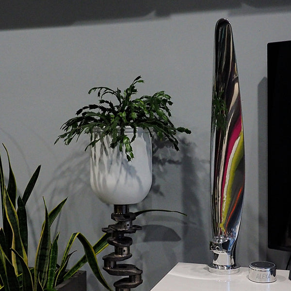 the Piggy High Polished Airplane Propeller Blade Display Sculpture