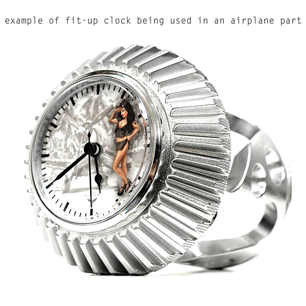 3 1/2" (90mm) Pinup Nose Art Army Salute WWII Airplane Brunette Fit-Up Insert Clock