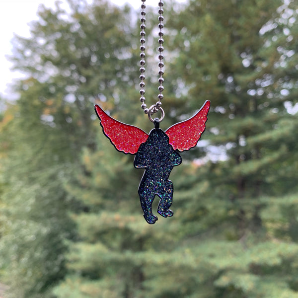 Flying Monkey Red & Black Glitter Ball Chain Mile High Rockstar Necklace