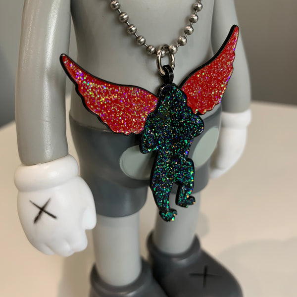 Flying Monkey Red & Black Glitter Ball Chain Mile High Rockstar Necklace