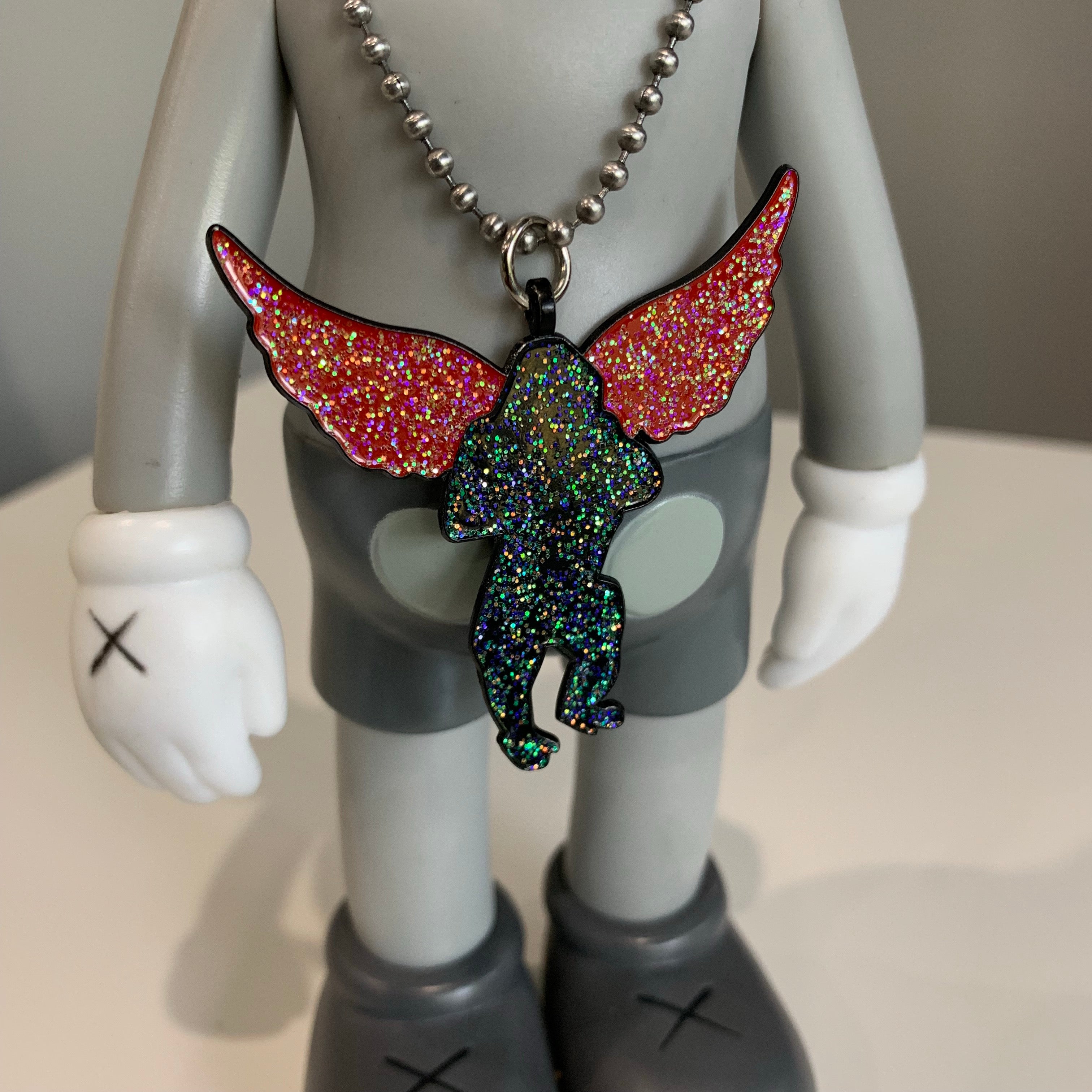 Flying Monkey Red Black Glitter Ball Chain Mile High Rockstar Necklace