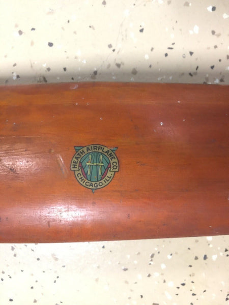 72" Vintage HEATH Airplane Co. Chicago Illinois Wood Wooden Airplane Propeller