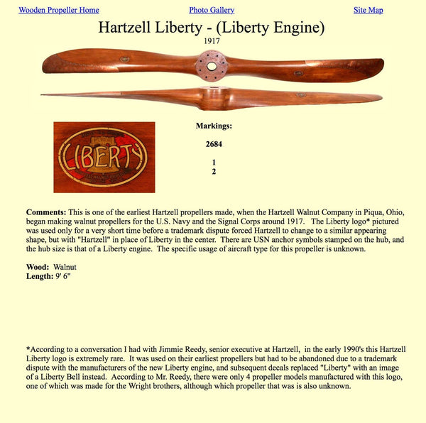114" Hartzell Liberty Walnut Wooden Airplane Propeller