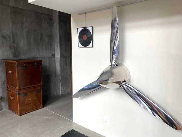 74" SILVER DRAGON 3-Bladed Mirror Polished Chrome Metal Aviation Art Industrial Airplane Propeller