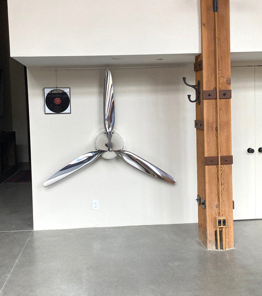 74" SILVER DRAGON 3-Bladed Mirror Polished Chrome Metal Aviation Art Industrial Airplane Propeller