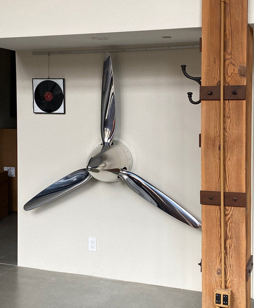 74" SILVER DRAGON 3-Bladed Mirror Polished Chrome Metal Aviation Art Industrial Airplane Propeller