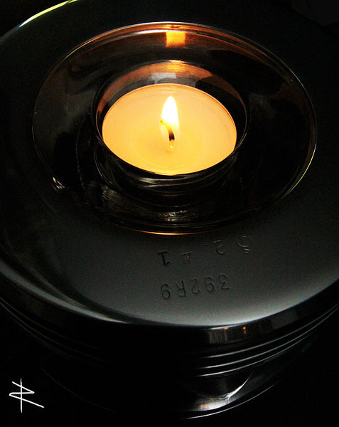 the KATE Jacobs WWII Radial Engine Piston Mirror Polished Tea Light Candle Holder