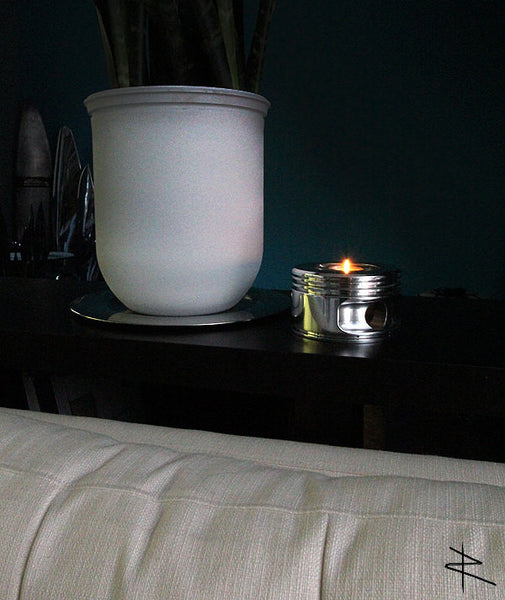 the KATE Jacobs WWII Radial Engine Piston Mirror Polished Tea Light Candle Holder